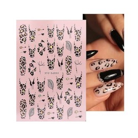 Rose Gold Flower Women Face Leopard Print Nail Sticker Geometric Lines Leaf Sj003 Black Gold Nail Wraps Art Stickers Manicure Supplies for Women for Home Nails Full Long Lasting Easy Apply and Remove