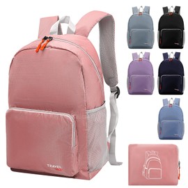 20-35L Lightweight Foldable Backpack, Student Backpack, Small Rucksack Water Resistant Durable Packable Backpacks for Women Men Outdoor Camping Travelling Walking Hiking Biking (Pink)