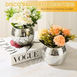 6 piezas de jarrón de bola de discoteca para centros de mesa, decoración de bola de discoteca, florero con espejo plateado para boda, cumpleaños, fiesta (3 x 4 pulgadas)