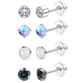 ZORVUJI Small 4 mm Titanium Earrings for Sensitive Ears, Moonstone Opal Earrings Set for Women, Girls, Kids, Hypoallergenic Earrings