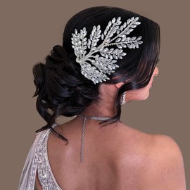 Mpoikba Wedding Hair Pieces for Brides, Rhinestone Bride Headpiece, Handmade Bridal Hair Accessories(Silver)