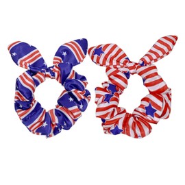 Patriotic Hair Tie 4th of July Hair Band Ponytail Holder American Flag Hair Accessories for Women Girl Hair Scrunchies 7pcs Red White Blue Hair Ties TSFQ05 (2pcs Ear Style)