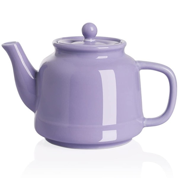 Sweejar Porcelain Teapot with Infuser and Lid, 35 Fl Oz Teaware with Stainless Steel Filter for Tea, Milk, Coffee, Office, Home, Purple