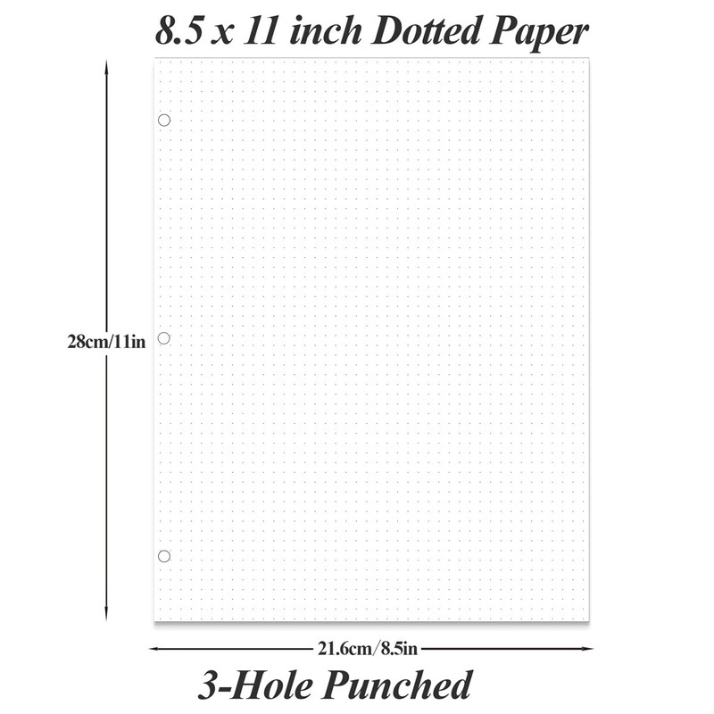3-Hole Dotted Paper Refills, Letter Size 100Sheets / 200Pages Loose-Leaf