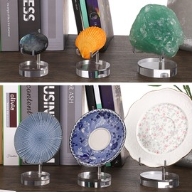 Hipiwe Adjustable Metal Arms Display Stand Easel with Acrylic Base Small Display Easel Holder for Fossil Coral Geodes Rock Mineral Agate Crystals Seashell and Small Collectibles, 2.4 * 2.4 * 3.1 inch