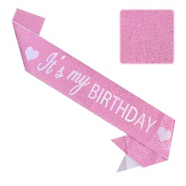Vuzvuv It's My Birthday Birthday Sash, Birthday Sash for Women, Girls,Men, Glitter Birthday Sash with Foil Letters for Birthday Party,Decor-Iridescent Black