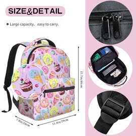 Ewozet Doughnut Kids Backpack for Girls Cupcake Ice Cream Pink Purple Bookbag, Cute School Bag Stitch Bags Lightweight Backpack, School Supplies For Girls Ages 6-8，8-10，8-12，10-12