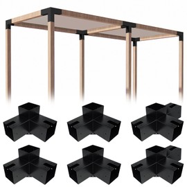 ITeVe.GD 3-Way & 4-Way Pergola Kit,4 Way Right Angle Corner Pergola DIY Brackets for 4x4 (Actual:3.5"x3.5") Lumber for Patio Pergola,Log Cabin Gazebo W/Hardware - 6 Pack