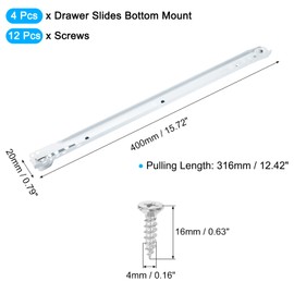 uxcell 2 Pair Drawer Slides, 16 Inch Soft Close Drawer Slide Heavy Duty Side Bottom Mount Drawer Glides Replacement for Cabinet Dresser Drawers
