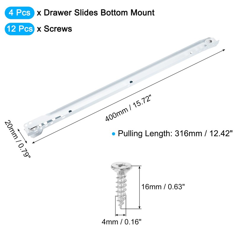 uxcell 2 Pair Drawer Slides, 16 Inch Soft Close Drawer