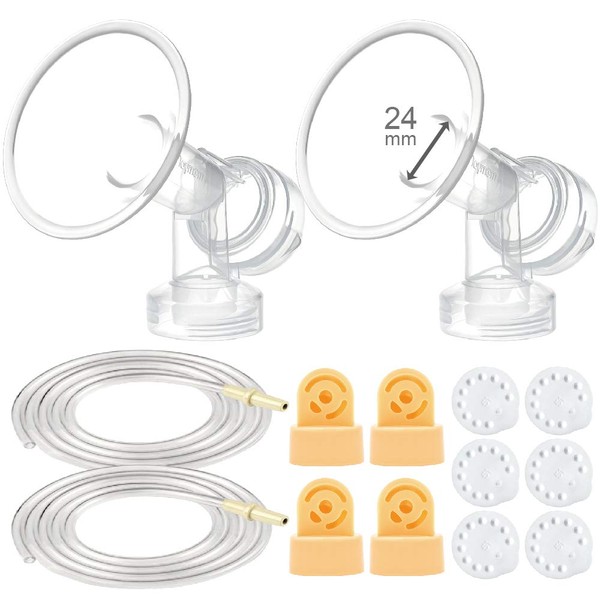 Maymom Breast Pump Kit Compatible with Medela Pump in Style Advanced Breast Pumps;2 Breastshields (one-piece, 24mm), 4 Valve, 6 Membrane, & 2 Pump-in-Style Tubing Can Replace Medela Pumpin Style Valve