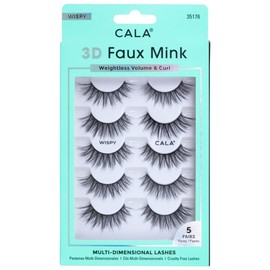 CALA - "3D Fauk Mink" pestañas postizas multidimensionales y ligeras (5 pares de pestañas, Wispy)