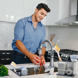 LIBODOUR Drying Rack Sponge Holder For Kitchen Sink Organizer Rack Sink Caddy Sponge Holder Stainless Steel Counter Kitchen Accessories Dishwasher Safe Rack Dish Cloth Brush Scrubber Soap Tray