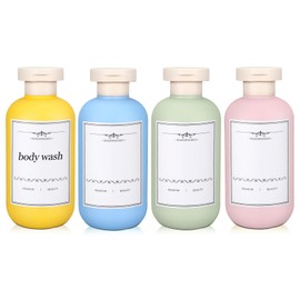 UMETASS 4 PACK 6.8 oz Plastic Travel Shampoo Bottles, Refillable Flip Cap Squeeze Bottles for Toiletries, Large Leakage-proof Travel Shampoo and Conditioner Container