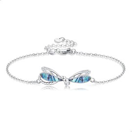 DAYLINLOVE Dragonfly Bracelet 925 Sterling Silver Abalone Shells Dragonfly Bracelets Nature Dragonfly Jewelry Gifts for Women Girls Daughter Dragonfly Lover