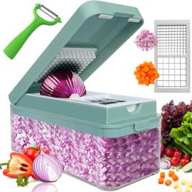 SUREWIN Vegetable Chopper, Onion Chopper Dicer, Mandoline Slicer, Food Chopper with Container, Vegetable Cutter for Salad Potato Carrot Garlic, Kitchen Essentials(Green，4 in 1)