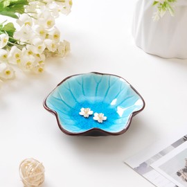 JAMEND CLXP Ice Cracking Leaf Jewelry Dish, Decorative Ring Holder Small Trinket Tray Bowl, Gifts for Daughter Mom Friends, Lake Blue.