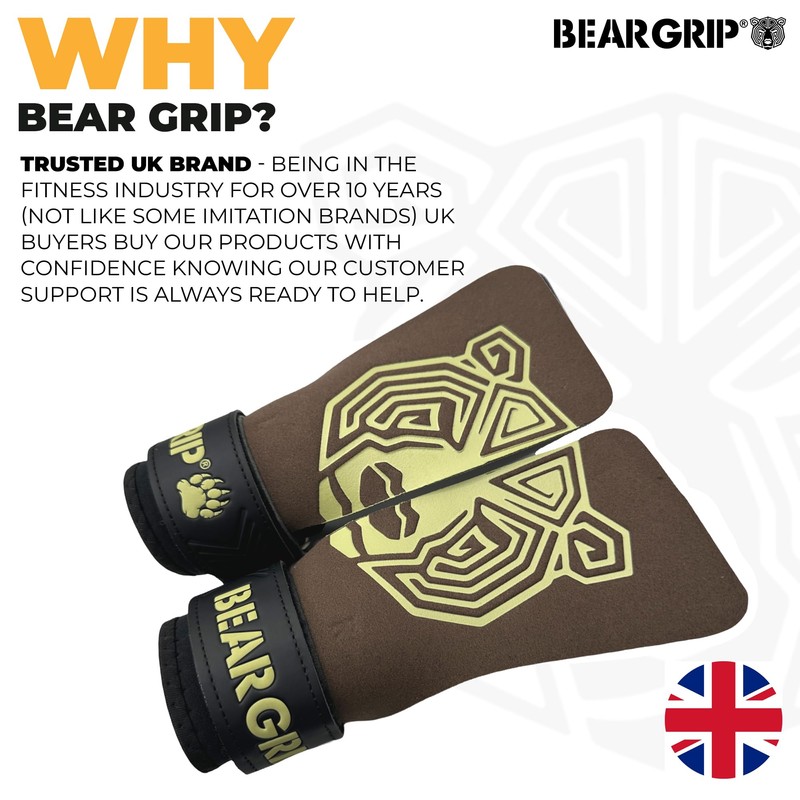 BEAR GRIP - Crossfit Grip (MicroFibre BrownGrey No-Hole, S)