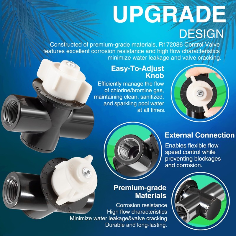 sixcow R172086 Control Valve, 1/2-Inch FPT Chlorine Valve Compatible with