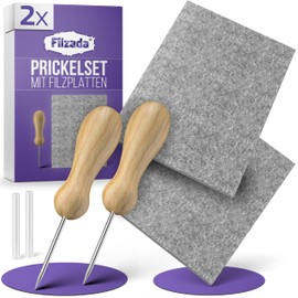 Filzada 2 x Prickelnadel Set – High-Quality and Thick Felt Plate as a Pricking Pad 20 x 15 cm – Perfect for Crafts and DIY – 2 Pieces Needles & 2 Pieces Felt Pad – Prickel Set