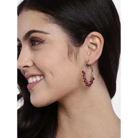 I Jewels Rhodium Plated Stylish Indian Wedding Bollywood Party Wear Hoop Earrings for Women (E2628), Stone, Cubic Zirconia,