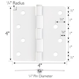 Door Hinges for Interior Doors 6-Pack 4-inch x 4-inch – Rounded 1/4-inch Radius Steel Door Hinge – Painted White – Fits Standard Doors – Design House 188056