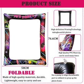 Inflatable 70s Photo Booth Prop Retro Party Inflatable Selfie Frame with 20Pcs 70s Photo Booth Props,Giant Inflatable Photo Frame Blow Up Party Prop Kit for 1970s Party,Hippie Disco Party Decorations
