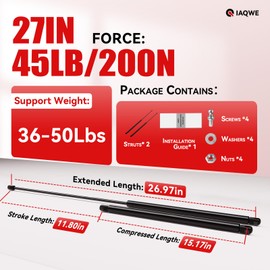 IAQWE ST270EDI-45 27Inch 45Lb/200N Gas Struts Spring Lift Support Shocks for Heavy Duty Trailer Tonneau Cover Basement Door RV Bed Hatch Toolbox Lid Truck Canopy Camper Window, 2pcs