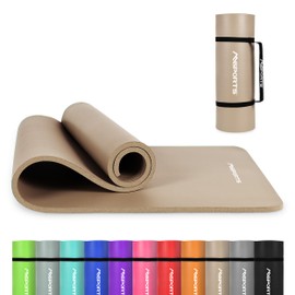 MSPORTS Thick Yoga Mat Premium Non Slip – Extra Comfortable Exercise Mat for Home Workouts, Pilates, Stretching & Gym – Cushioned NBR Foam, Yoga Mat with Strap, for Women & Men (Beige, 74.5 x 24 x 0,6 in)