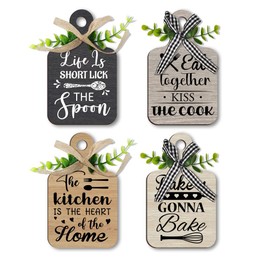 PH PandaHall Pack of 4 Wooden Hanging Signs for Kitchen Wall Decoration Wooden Sign Kitchen Farmhouse Food Sign Wooden Bar Sign for Home Kitchen Dining Room Bar