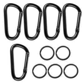 YPYMOD 5 Pairs of Aluminium Carabiner Hooks, D-Clip in Black, Carabiner Set, Carabiner Hook Key Ring