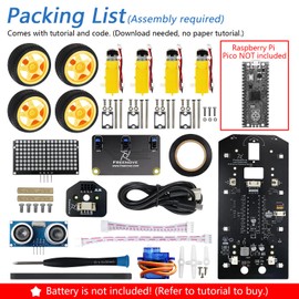 Freenove 4WD Car Kit for Raspberry Pi Pico (Not Included) (Compatible with Arduino IDE), Dot Matrix Expressions, Obstacle Avoidance, Line Tracking, Light Tracing, Colorful Light, App