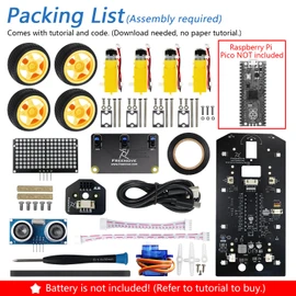 Freenove 4WD Car Kit for Raspberry Pi Pico (Not Included) (Compatible with Arduino IDE), Dot Matrix Expressions, Obstacle Avoidance, Line Tracking, Light Tracing, Colorful Light, App