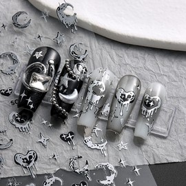 Gold and Silver Nail Art Sticker Decals Love Heart Moon Starburst Design Nail Decals 3D Heart Self-Adhesive Nail Art Sticker Supplies for Women Acrylic Manicure Decoration