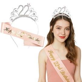 22. Geburtstag Krone Schärpe, 22 Geburtstag Frauen Deko Schärpe und Tiara, Rose Gold 22. Geburtstag Geschenke Krone für Birthday Party, für 22 Geburtstag Deko Geschenk und Frauen Party Accessoires