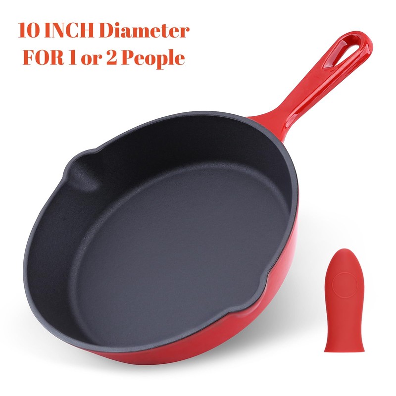 Tastedeli Enameled Cast Iron Skillet 10inch with Pour Spouts for