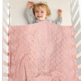 LAWKUL Baby Blanket 100% Cotton Cellular Blanket Soft Knitted Baby Blankets for Newborns Boys Girls Toddler 100 x 80 cm Pink