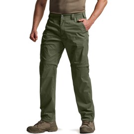 CQR Men's Convertible Cargo Pants, Water Resistant Hiking Pants, Zip Off Lightweight Stretch UPF 50+ Work Outdoor Pants, Runyon Green Kelp, 36W x 32L