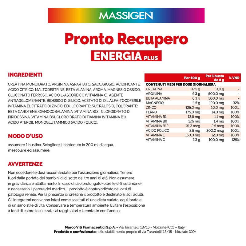 Massigen - Pronto Recupero Energia Plus, Integratore Tonico Energetico con