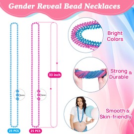 50PCS Gender Reveal Necklaces, 33 Inch Metallic Pink and Blue Beads Necklace for Gender Reveal Decorations Ideas, Party Favors, Photo Props, Baby Shower Announcement Party Table Scatter(Pink&Blue)