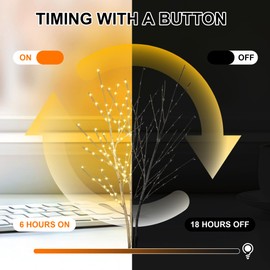 Lighted Birch Branches Plug in with Timer 33IN 180 LED Lights, Twinkling Light Up Birch Tree, DIY Flexible Branches for Christmas Fireplace Room Vase Decoration,Bedroom, Wedding, Party(Vase Excluded)