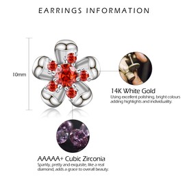 VYYU Silver Flower Earrings for Women Girls, Silver Stud Earrings with Shiny Cubic Zirconia, Beautiful Flower Stud Earrings | Sleeper Hypoallergenic Earrings Jewellery Christmas Birthday Gifts, Red