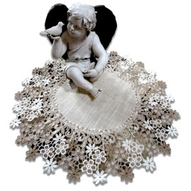 Large 19" Doily Sophisticated Floral Lace Table Topper Dresser Scarf Neutral Earth Tones