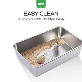 ATBOMA XL Stainless Steel Litter Box with Plastic Folding Large Litter Box Enclosure Splash Guard & Litter Mat, Leak & Water Proof,No Assembly Required Pee Shields, Contain Litter,Dog Proof