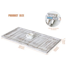 Gurfuy 40"x20" Extra Large Long Rectangle Ottoman Table Tray - Rustic Wooden Serving Tray for Farmhouse Decorative Oversized Coffee Table Trays Living Room Kitchen Counter Breakfast White