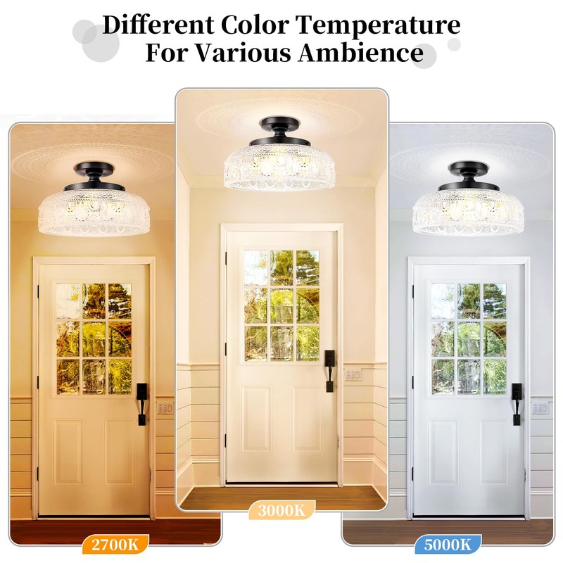 Lamomo Semi Flush Mount Ceiling Light, Upgraded Larger Black Hallway