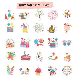 Zolarkar 50 Pieces Birthday Stickers Stylish Birthday Stickers Small Stickers for Fireworks, Balloons, Hats, Cakes, Etc. Waterproof, Cute Stickers, DIY Birthday Party Decoration Stickers for