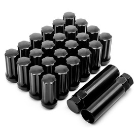 BRONEVO Lug Nuts Black 24 Pack - M14x1.5 Conical Seat - Extended Spline - Fits 8 Lug Aftermarket Wheels - includes 2 Socket Keys - Compatible with Ford, Ram,SAAB