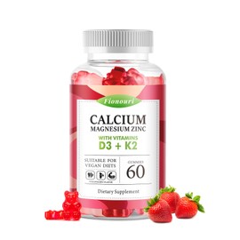 Calcium Magnesium Zinc Gummies with Vitamin D3 & K2 - High Potency Enhanced Absorption -60 Strawberry Gummies Flavored
