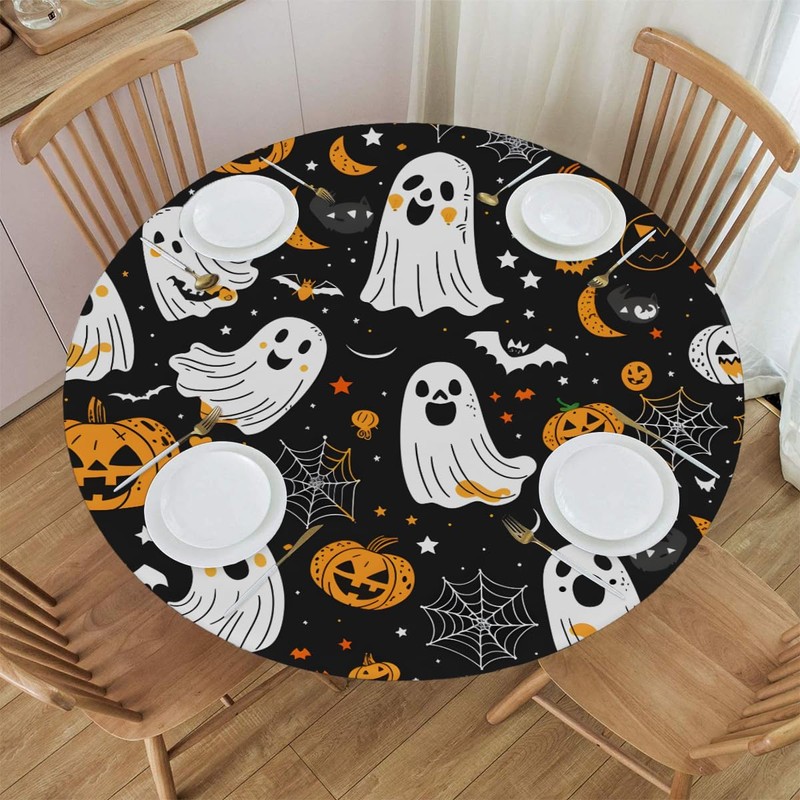 Halloween Ghost Fitted Round Tablecloth with Elastic Edge Round Table